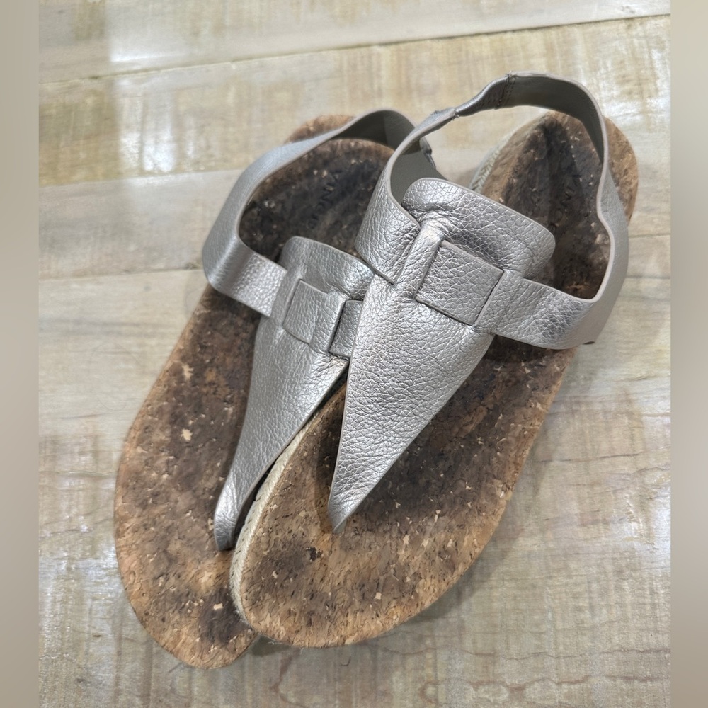 Vince metallic silver birk like sandals shoes flats